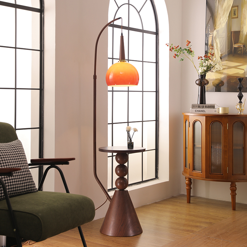 中古风钓鱼落地灯客厅复古沙发旁高级感氛围灯床头柜置物一体台灯