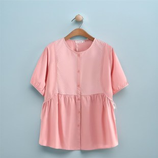 纯棉宽松大码 白衬衫 200斤韩版 上衣怀孕期遮肚 孕妇夏季 娃娃衫 短袖