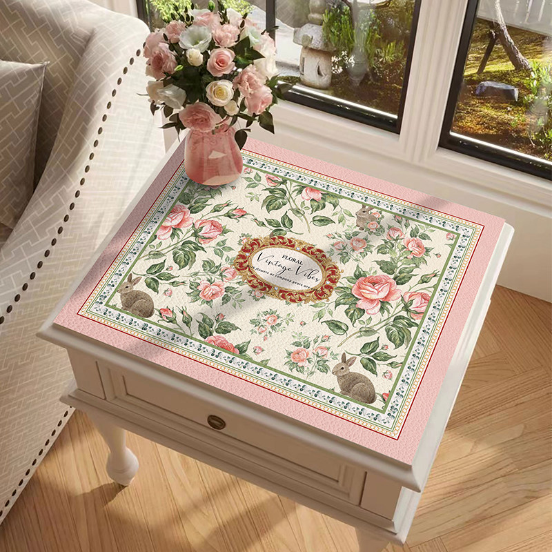 梦幻花园兔防水皮革免洗牀头柜垫滚筒洗衣机防尘盖布免洗可定制