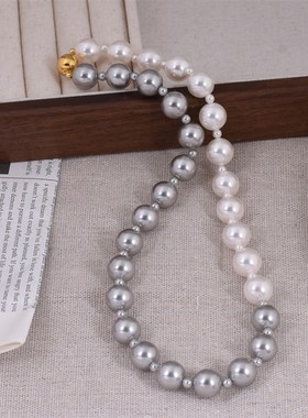 法式轻奢灰色混色珍珠项链小众简约百搭锁骨链网红复古高级感项饰
