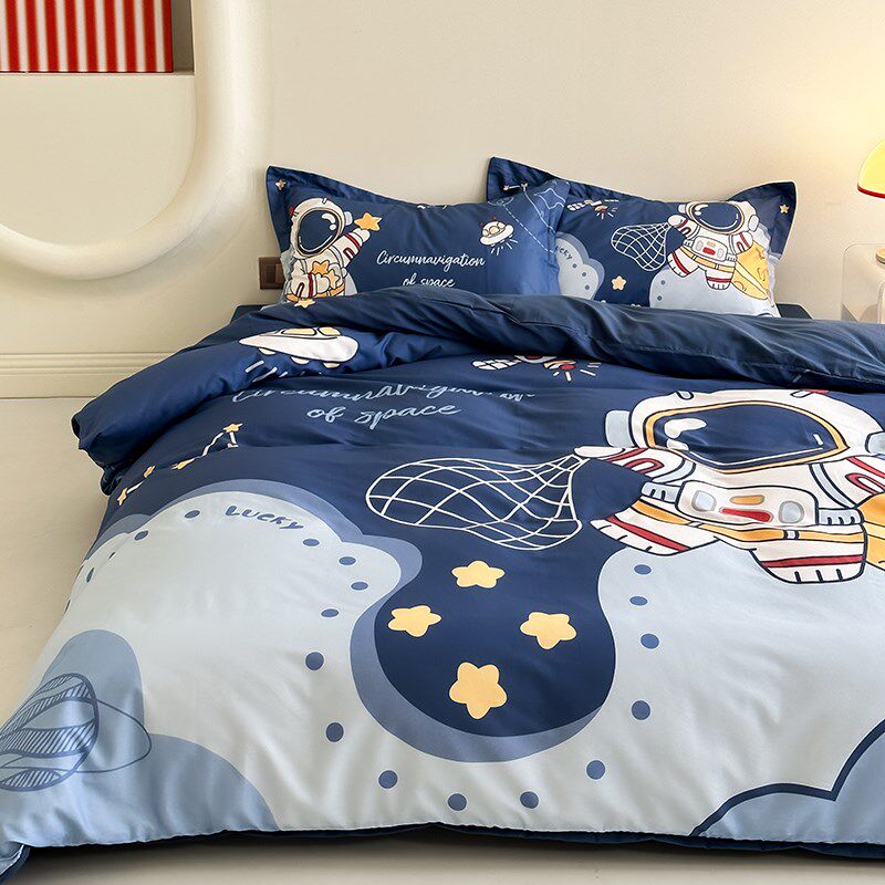 纯棉四件套儿童男孩全棉床单三件套青少年英伦风S被套冰丝床上用