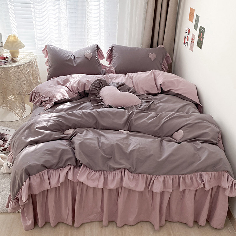 床裙式纯棉四件套韩版公主10w0全棉被套少女爱心床单床罩4床上用