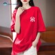 红色短袖 高级半袖 T恤女夏季 宽松韩版 中长款 体恤衫 新款 大码 上衣