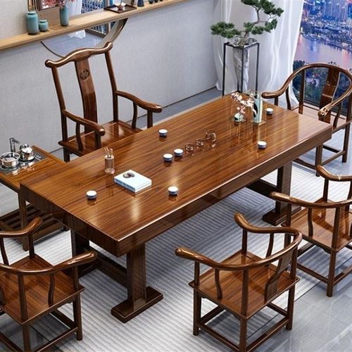 大板实木原木茶桌椅组合一桌五椅新中式茶几办公室家用泡茶台一体