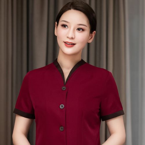 红色V领保洁夏装宾馆客房清洁阿姨工作服半袖小区楼道保洁服男女
