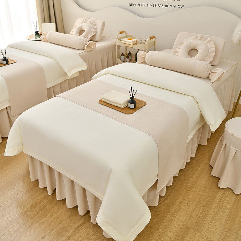 美容床罩a四件套白色简约新款锦柔棉纯棉灰色推拿高级四季高档奢