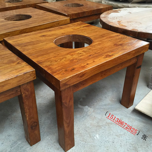 实木火锅桌椅组合 美式复古创意饭厅烧烤桌子铁艺做旧火锅