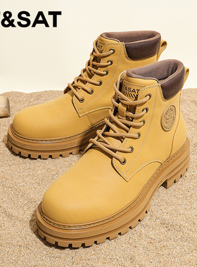 St&Sat/星期六春季男士复古马丁靴高帮工装靴户外厚底增高大黄靴