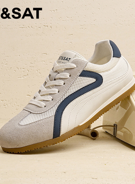 St&Sat/星期六复古德训鞋白蓝色轻便男士平跟透气百搭休闲运动鞋