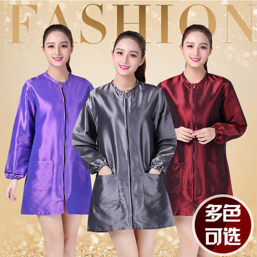 新品美发长袖工作服发型师专用理发衣发廊助理围裙防水不沾发围布