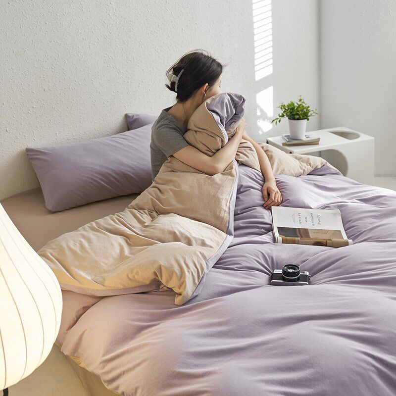 A类超柔软全棉h针织棉四件套双拼撞色裸睡纯棉天竺棉床单床上用品,床上用品,床品套件/四件套/多件套,淘宝优惠券,粉丝福利购,淘宝优惠卷