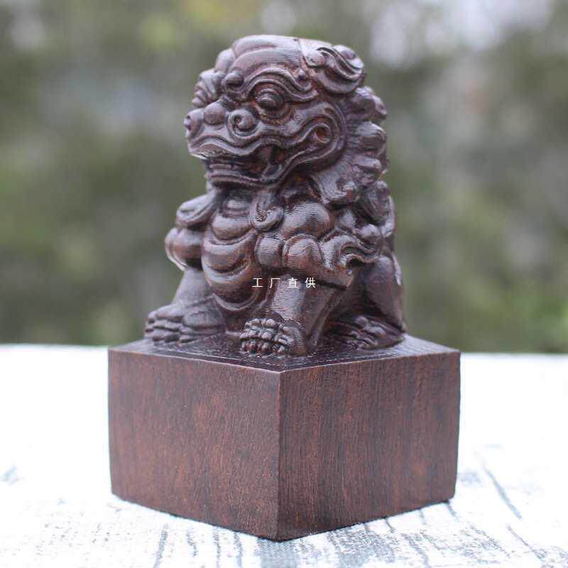 黑檀木文玩木雕狮子印章摆件实木手工雕刻帅印5cm*5cm木质印