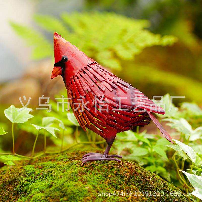 铁艺彩绘红雀小鸟立体鸟，民宿花园庭院阳台户外装饰品