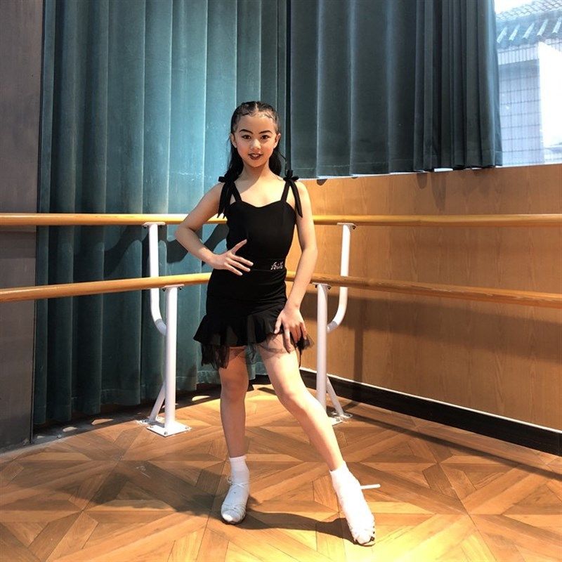 儿童拉丁舞服女童专业练功服表演出服吊带分体套装夏季少儿比赛服