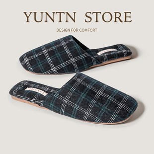 春夏季极简风高级感英伦格纹情侣拖鞋女室内亲肤防滑轻声牛筋底男