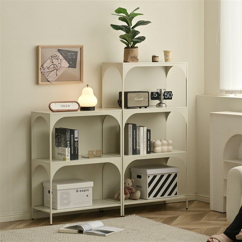 铁梵铁艺书架一体靠墙落地书柜儿童置物架钢制小矮柜办公室储物柜