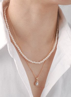 十里间【两戴款-可组合-可拆卸】气质优雅珍珠闪锆项链双层叠戴锁
