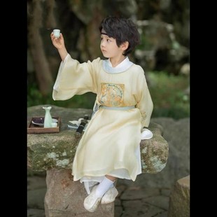 汉服春秋男童2025秋季新款绣花古装国学儿童古风唐装圆领演出服