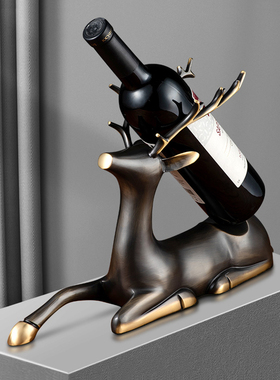 全铜鹿红酒架现代轻奢高档置物架客厅家用创意斜放酒柜装饰品摆件