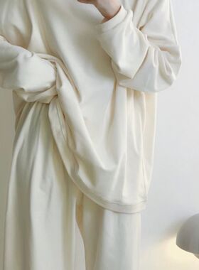 纯棉卫衣睡衣女款春秋季2024新款大码全棉圆领套头家X居服外穿秋