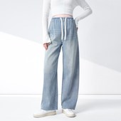 春夏款 外穿小个子无托腹夏装 2024新款 孕妇牛仔裤 抽绳W直筒裤 子夏
