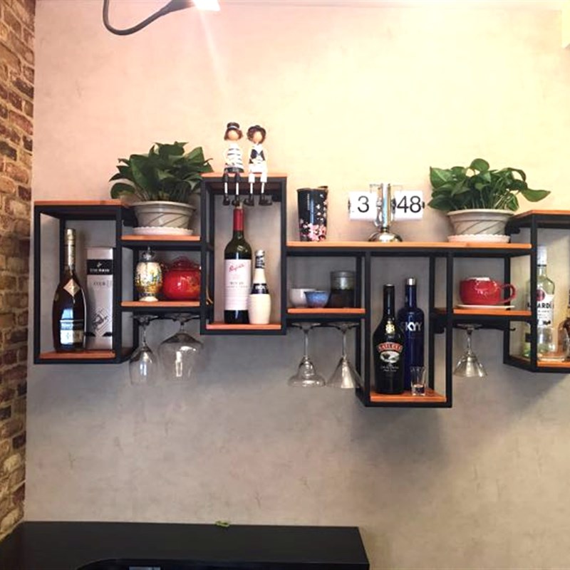 需定制装式铁艺实木酒架置物架壁挂红酒架葡萄M架创意餐厅柜饰酒
