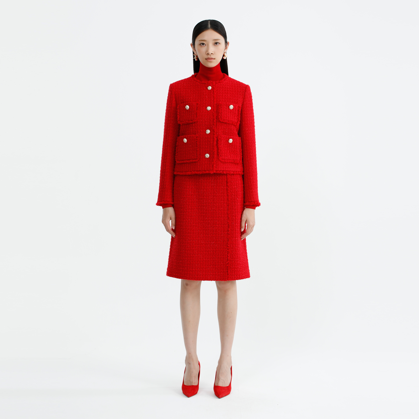 卡莉朵拉上衣C27D7182冬季新款圆领小香外套靓丽高雅明亮活力