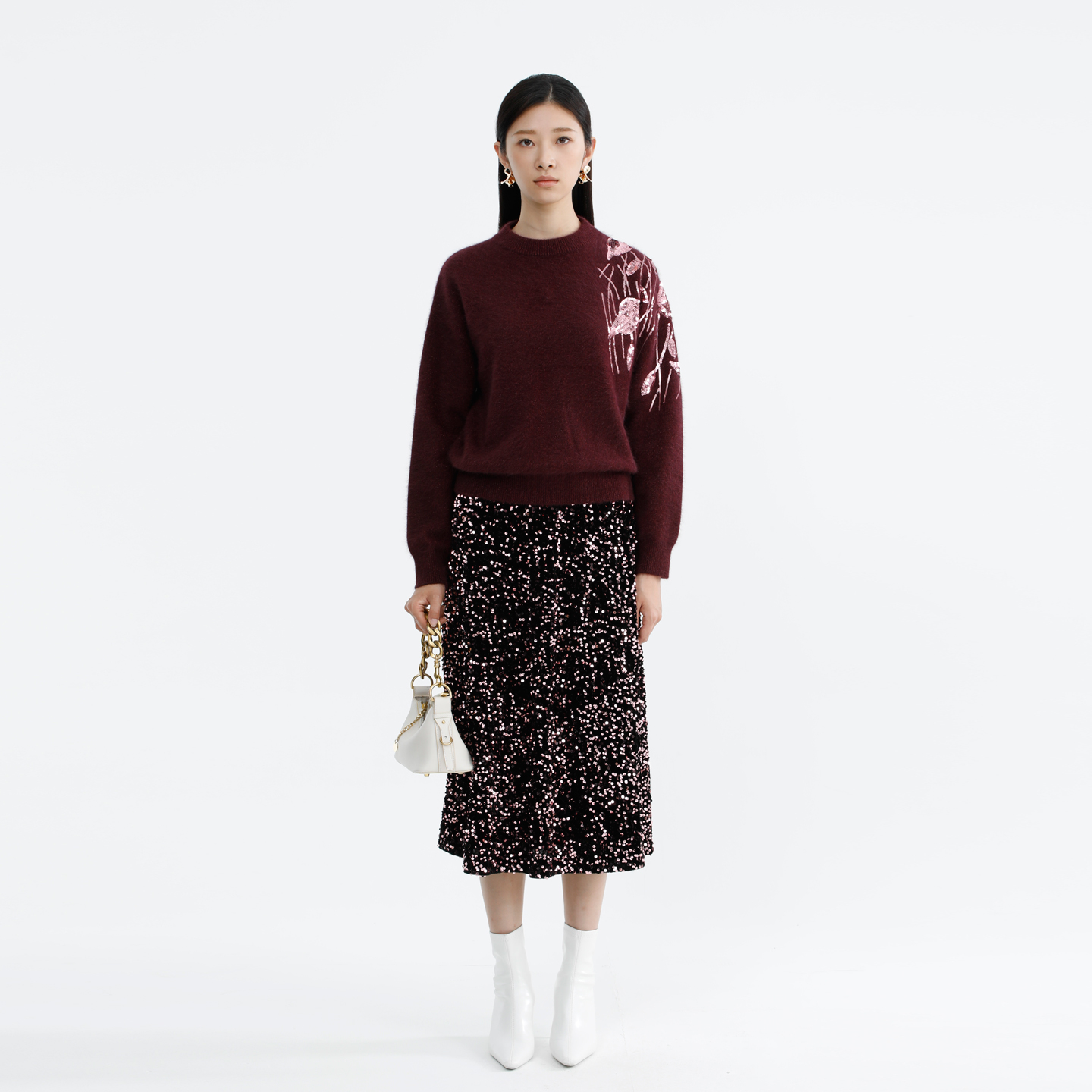 卡莉朵拉半裙C27D7417冬季新款简约优雅时尚大气经典半身裙