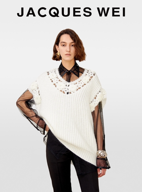 JACQUES WEI2026年新款秋冬设计师款手工花朵拼接套头毛衣女马甲
