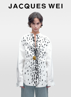JACQUES WEI2025秋冬斑马纹刺绣立领白色衬衫女士设计感小众上衣