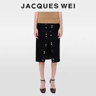 百搭黑色铆钉开叉半身裙子冬女 时尚 JACQUES WEI2025秋冬设计师款