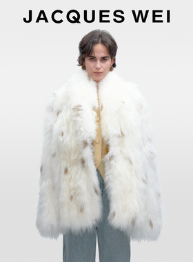 JACQUES WEI2025秋冬新款羊皮毛白色斑点长毛皮草短款外套大衣女