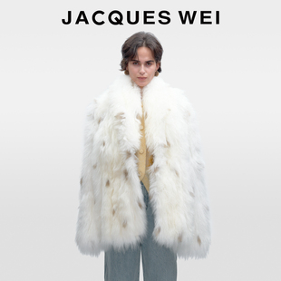 外套大衣女 羊皮毛白色斑点长毛皮草短款 JACQUES WEI2025秋冬新款