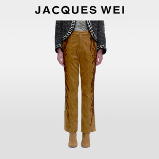 子女2025新款 JACQUES WEI秋冬黄棕色手工刺绣斑马纹显瘦灯芯绒裤