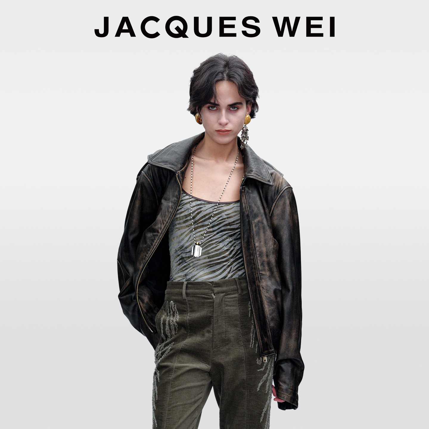 JACQUESWEI复古做旧擦色皮衣女
