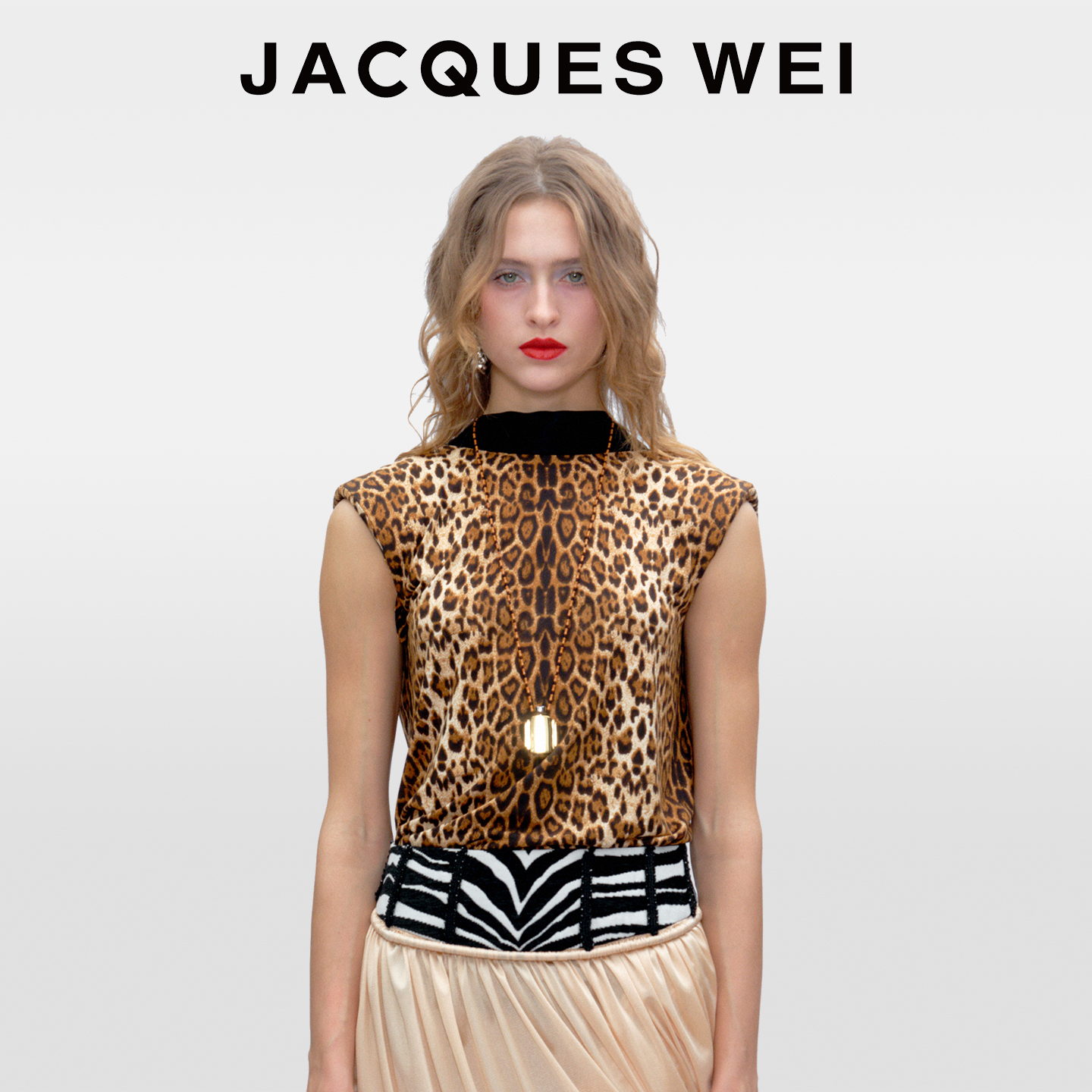 JACQUESWEI豹纹高领无袖露背上衣