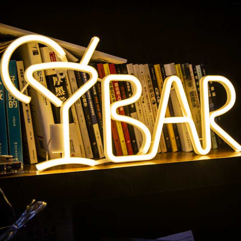 跨境酒吧BAR霓虹灯字母灯led造型灯彩灯家庭聚会圣诞节日派对装饰