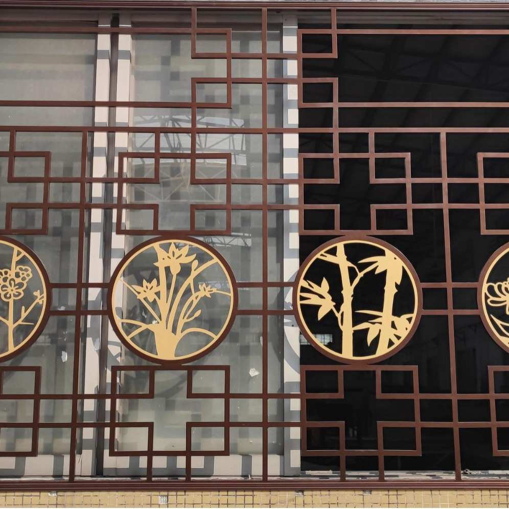 铝合金窗花 仿古铝雕花防护栏外墙窗花铝合金单板中式复古铝窗花