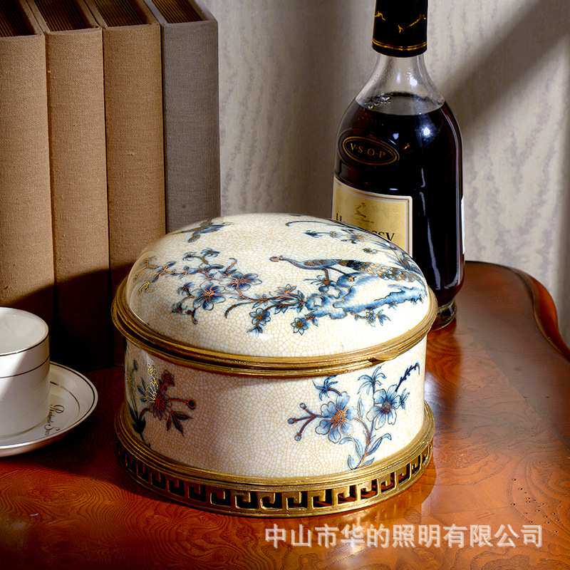 欧式陶瓷镶铜小四方盒装饰盒古典客厅收纳盒摆设桌面小饰品盒