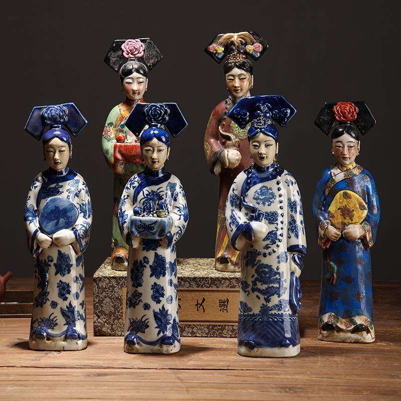 雨彤创意中式侍女风古代美女陶瓷人物摆件现代家居客厅装饰品