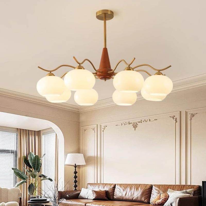 美式复古客厅吊灯中古法式客厅主灯胡桃木色实木餐厅灯具卧室灯具