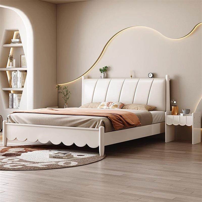 法式奶油系实木软包双人床1米8简约现代床轻奢主卧大气公主风婚床