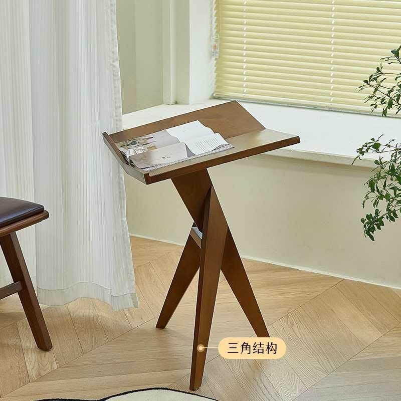 轻奢实木书报架复古琴谱架边几简约书架樱桃木落地杂志架