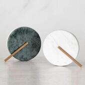 现代简约大理石金属时针摆件样板房白绿色桌面创意装 饰品软装 摆设