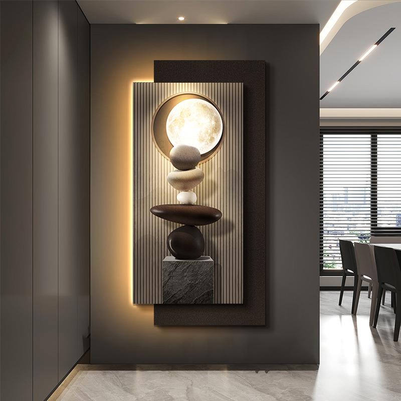 石来运转进门玄关装饰画入户轻奢高级感走廊过道带灯挂画客厅壁画