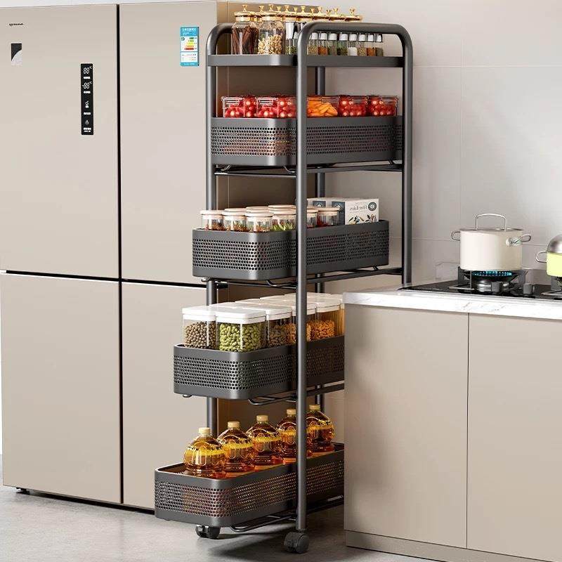 厨房夹缝置物架落地多功能抽拉篮架子小推车冰箱侧一体靠墙收纳柜