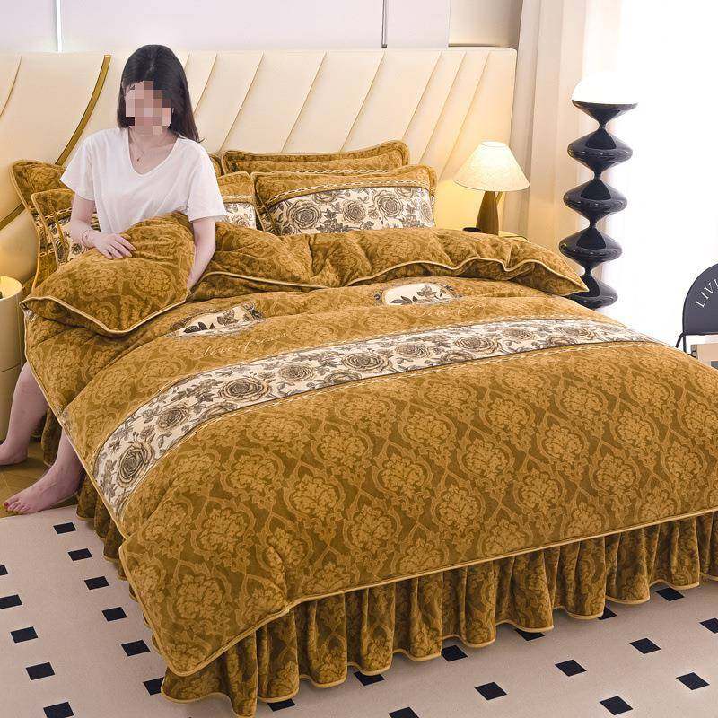 加厚金貂绒珊瑚绒四件套保暖双面法兰绒被套三件套床上用品床裙款