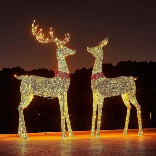 圣诞节麋鹿户外大型场景布置铁艺发光摆圣诞陆件装饰品