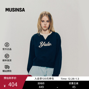 V领美式 卫衣女秋季 学院风慵懒休闲百搭上衣MUSINSA LOGO短款 Yale