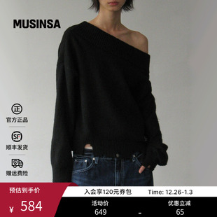 ROCKCAKE韩国女士25秋季 MUSINSA 好看流行休闲感露肩破损感针织衫